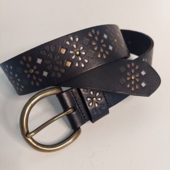 FOSSIL Black Belt Embellished Brass Buckle Small - Picture 1 of 8
